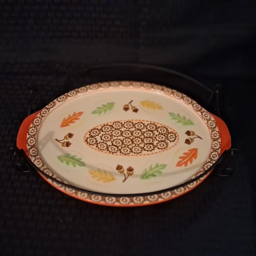 Temptations Old World Harvest 13x9 Platter, Metal Rack , Insulated Carrying Case